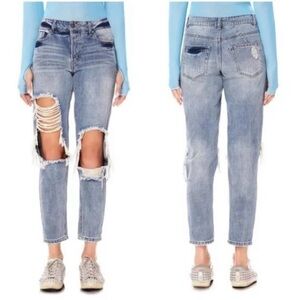 AFRM Cyrus High Rise Ripped Button Fly 100% Cotton Boyfriend Straight Jeans 29